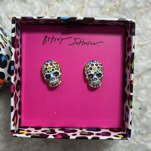 Betsey Johnson Colorful Crystal Skull Earrings